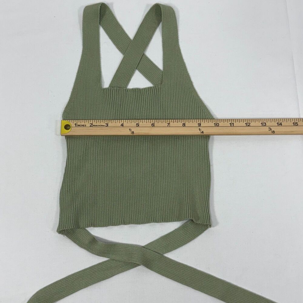 Cropped Sage Green Ribbed Crisscross Cutout Wrap Top Dreamers by Debut Size XS - Picture 3 of 8